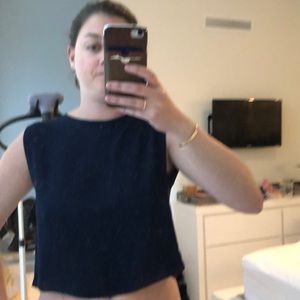 Alice and Olivia navy silk crop top